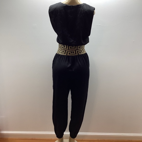 Cien Size Medium Black Satin 2Pc Pant Set With Geometric Elastic Waist. Preloved - Picture 7 of 8